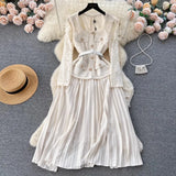 Zingj Small Fragrant Wind Dress Female Senior Sense Heavy Industry Nail Bead Metal Buckle Square Collar Lace Stitching Pleated Fairy