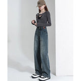 Zingj Wide-Leg Jeans Female Fall Fall 2024 New High Waist Small Show Thin Straight Loose Pants-Outfit