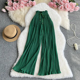 Zingj Wear A High Waist Strap With Casual Pants Female Micro Fat Large Size Show Thin Cover Meat Hanging Feeling Wide Leg Pleated