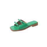 Bow One-Word Flat-Bottomed Slippers Women Wearing Exposed Toe Lazy Beach Cold