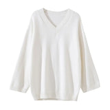 V-Neck Solid Color Loose SweaterOutfit