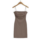 Zingj Trendy Women's Dress Sexy Flat Mouth Halter Skirt Summer New Pure Swinging Collar Pleated Buttocks