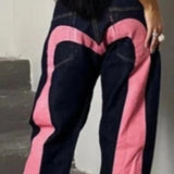 American High Street Fashion Big M Print Jeans Women Y2K Harajuku Casual Straight Baggy Jeans Punk Rock High Waisted Jeans 211-0-Outfit