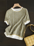 Vintage Printed Thin Chiffon Pullover Tops T Shirt Women Fashion Casual Elegant Chic Silk Satin Loose