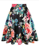 Vintage Floral Printed A Line Tunic Women Skirts High Waist Female 50s 60s Swing Rockabilly Skirts Spring