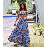 Two Pieces Skirt Sets Suspenders Tube Top Skirts Sweet Printed Bra Bare Waist Chic Evening Party Clothing Beach Dance