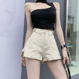 Korean Fashion Streetwear Metal Zipper High Waist Cotton Denim Shorts Women Summer Black Ladies Jean Short