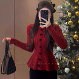 Zingj Spring And Autumn New Bow Three-Dimensional Decoration Red Knitting Cardigan Design Sense Sweet Season Sweater Female-Outfit