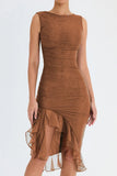 Mesh Ruffle Sleeveless Midi Dress-Outfit