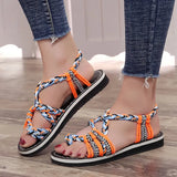 Zingj Size Summer Beach Sandals Women Clip Toe Rope Knot Flat Slippers Women- Outfit