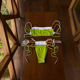 Blow-Bender Solid Beaded Split Swimsuit Women 2025 New Bikini Sexy Low-Waisted