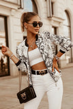 Flower Print Long Sleeve Women's Bomber Jacket Fashion Zipper Up Vintage Coat Tops Elegant Slim Basic Ladies