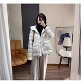 Autumn And Winter New Korean Version Loose And Light White Duck Velvet Hooded Coat Female Casual Pressure Rubber Down Jacket Coat-Outfit