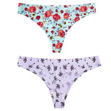 2pcs Sexy Flowers Lingerie Woman Knickers Low-waist Panties Thong Seamless Breathable Underwear Female G String