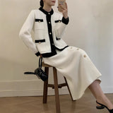 2025 Elegant Soft Thicker Round Collar Sweater + Fishtail Skirt Two Sets Of Women's OL Wind Top + Skirt