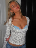 White Leopard Printed Lace Patchwork Crop Top-Outfit