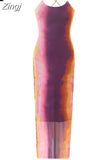 Tie Dye Tulle Long Dress Women Summer Slip Bodycon Dress 2023 Backless Sexy Summer Dresses Midi Evening Party