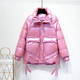 New Winter Women Stand Collar Bright Color Down Coat 90% White Duck Down Parkas Thickness Warm Oversize Snow