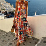 Striped Printed Women Party Maxi Dress Lady Sexy Off Shoulder Long Dresses Fashion O Neck Loose Beach Dress