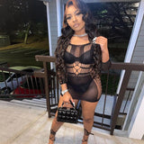 See Through Sheer Mesh Mini Dress Women Sexy Net Plaid Hole Body-Shaping Cleavage Summer Night Skirt Clubwear Female