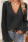 V-neck Long Sleeve Blouse Spring Summer Lace Chiffon Shirt Women Tops New Women Fashion Female Clothing Blusas