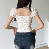 Aesthetic Puff Short Sleeve Floral TeeOutfit