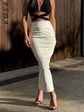 2021 High Waist Black Bodycon Skirts Women Midi PU Leather White Sexy Autumn Winter Office Lady Party Skirt Long