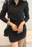 Slim Temperament Polo Collar Long Sleeve Mini Dress for Women Wrap Hip Korea Fashion Casual Sexy Vestidos Autumn