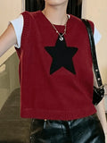 Star Jacquard Crew Neck Cropped Sweater Vest- Outfit