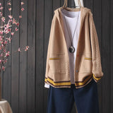 women's 2021 autumn new knitted cardigan pocket long sleeve hooded button sweater outer