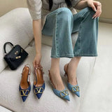 Version Of The Elegant Sharp Tip Fine Heel Single Shoes Spring And Autumn New Beautiful Temperament Denim Cloth High-Heeled
