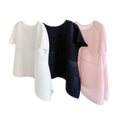 Folding Top Short Top Design Women's Niche Summer Asymmetrical Loose Large-Size Round Collar T Shirt Short