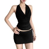 2024 Summer New Women's Clothing Pure Lust Wind Collar Hanging Neck Elegant Wave Dot Small