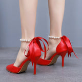 Cm Red Fine Heel Finger Beads Tied With Sandals Bride Wedding Dress Dress Long Dress Shoes Large Wedding