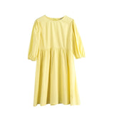 Babydoll Dress 100% Cotton Woman O-neck Short Mini Dress Lantern Sleeve Blouses Female A-line Ladies Dresses Summer