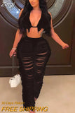 Two PIeces Set Sexy Knitted Halter V-Neck Lace Up Backless Tassel Skinny Crop Tops + Hollow Out Pants Streetwear