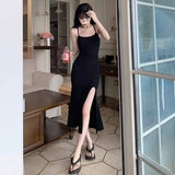 Women's Party Bodycon Dress High Waist Split Open Back Slim Sexy Strap Dress With Chest Pad Dress