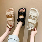 Sandals Summer New Flat British Wind Velcro Embroidery Thick-soled Casual Casual Roman Fragrance Designer Shoes
