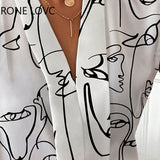 Women Casual Sleeveless All Over Print V Neck Sexy White Blouses