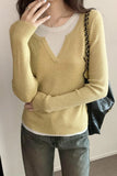 Ins Color Splicing Fake Two Long-Sleeved Tops Women's New Minority Autumn And Winter Knitted Bottomed