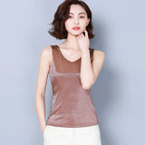 women Summer V Neck Chiffon Vest Sleeveless Casual Blusas Tank Tops Silk Patchwork T Shirt Bottom Camisole 2021 New