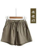 Cotton Women's Shorts Basic Elastic High Waisted Sports Short Pants Women A Line Solid Loose Wide Shorts Student