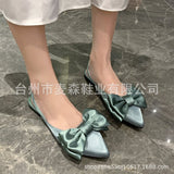 Women's Shoes 2025 Summer New European Silk Bow Tip Simple Two-Wear Side Heel New Trend
