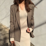 Double Breasted Office Ladies Plaid Blazer Long Loose Jacket Houndstooth Suit Coat Jacket Women blazers Female