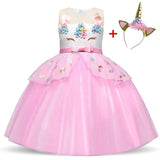 Unicorn Dress Princess Christmas Costume Birthday Party Dress Rainbow New Year Costume Christmas Kids Dresses For