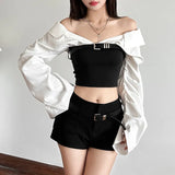 Autumn 2024 New Women's Clothing Sexy Body-Scuffed Shoulder-Collision To Receive Waist-Clothed Umbilly