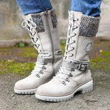 Front Faescing With Round-Headed Knight Boots Women's Belt Buckle Thick Leather