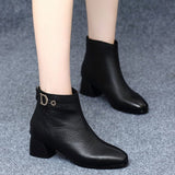 Zingj Boots Female Autumn Winter 2023 New British Wind With Thick Heel High Heel Leather Shoes Winter Pointed And Velvet Spring And Autumn Single Boots-Outfit