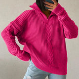 Zipper-up Loose Solid Sweater Women Winter Long Sleeve Pullover Knitting Autumn Female Fashion Twist Knitted Tops