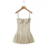 Pleated Buttoned Cami Mini Dress- Outfit